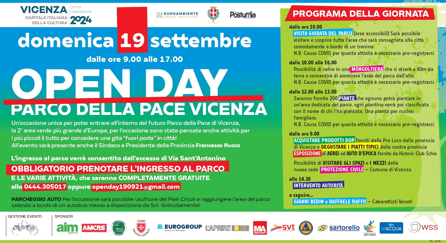 Il volantino dell'Open Day del Parco della Pace - Comune di Vicenza