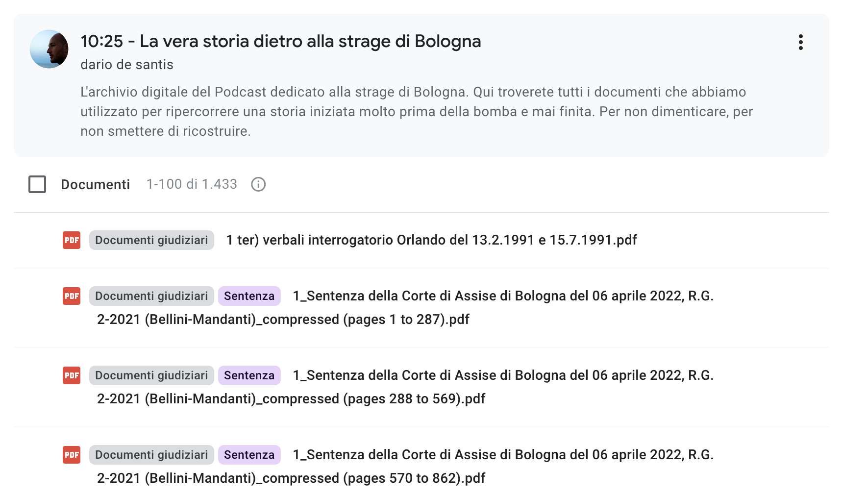 La collezione di Pinpoint con tutti i documenti sulla Strage di Bologna